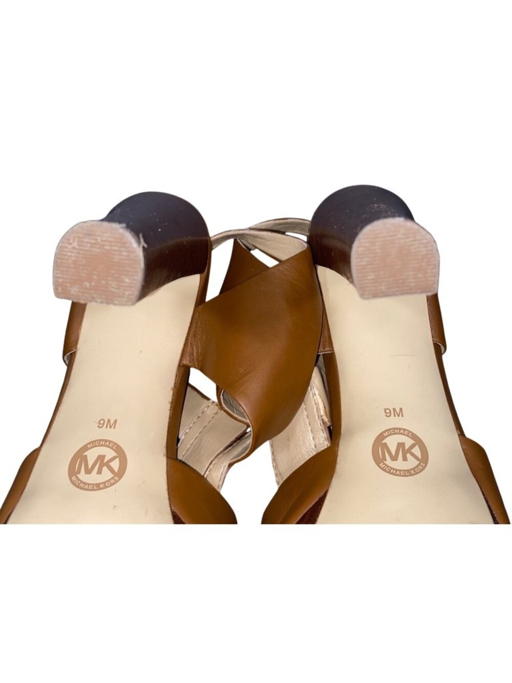 Michael Michael Kors Tan Leather Platform Heels Gold Zipper 5.5 Inch heels - Picture 10 of 12